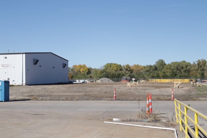 Setting up markers for construction. 