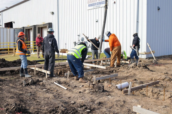 Pouring foundation concrete. 