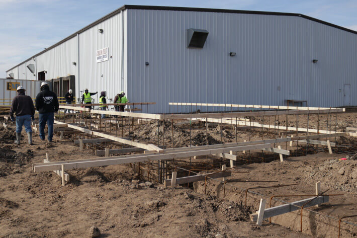 Pouring foundation concrete. 