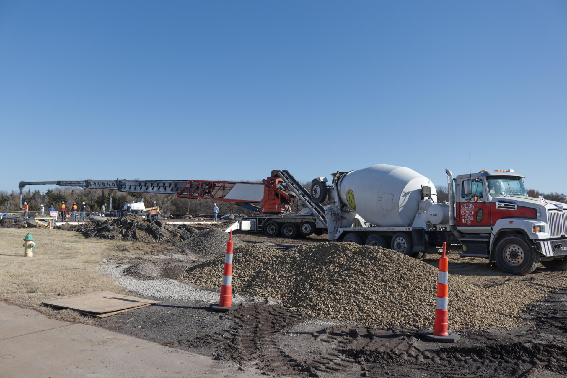 Pouring the Powder Coat concrete flooring. This will use 25 concrete trucks to complete.