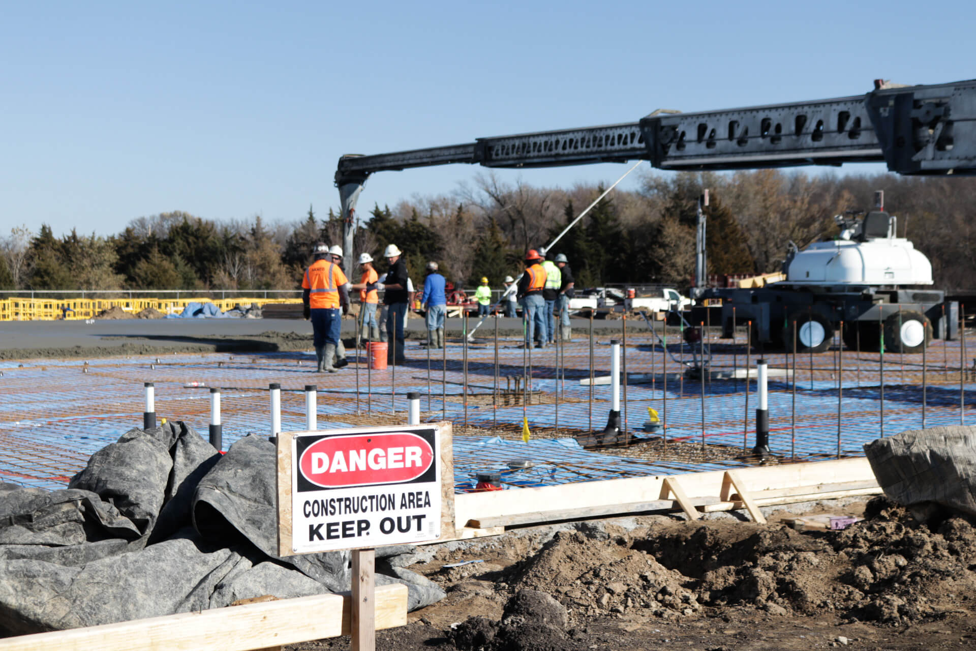 Pouring the Powder Coat concrete flooring. This will use 25 concrete trucks to complete. 