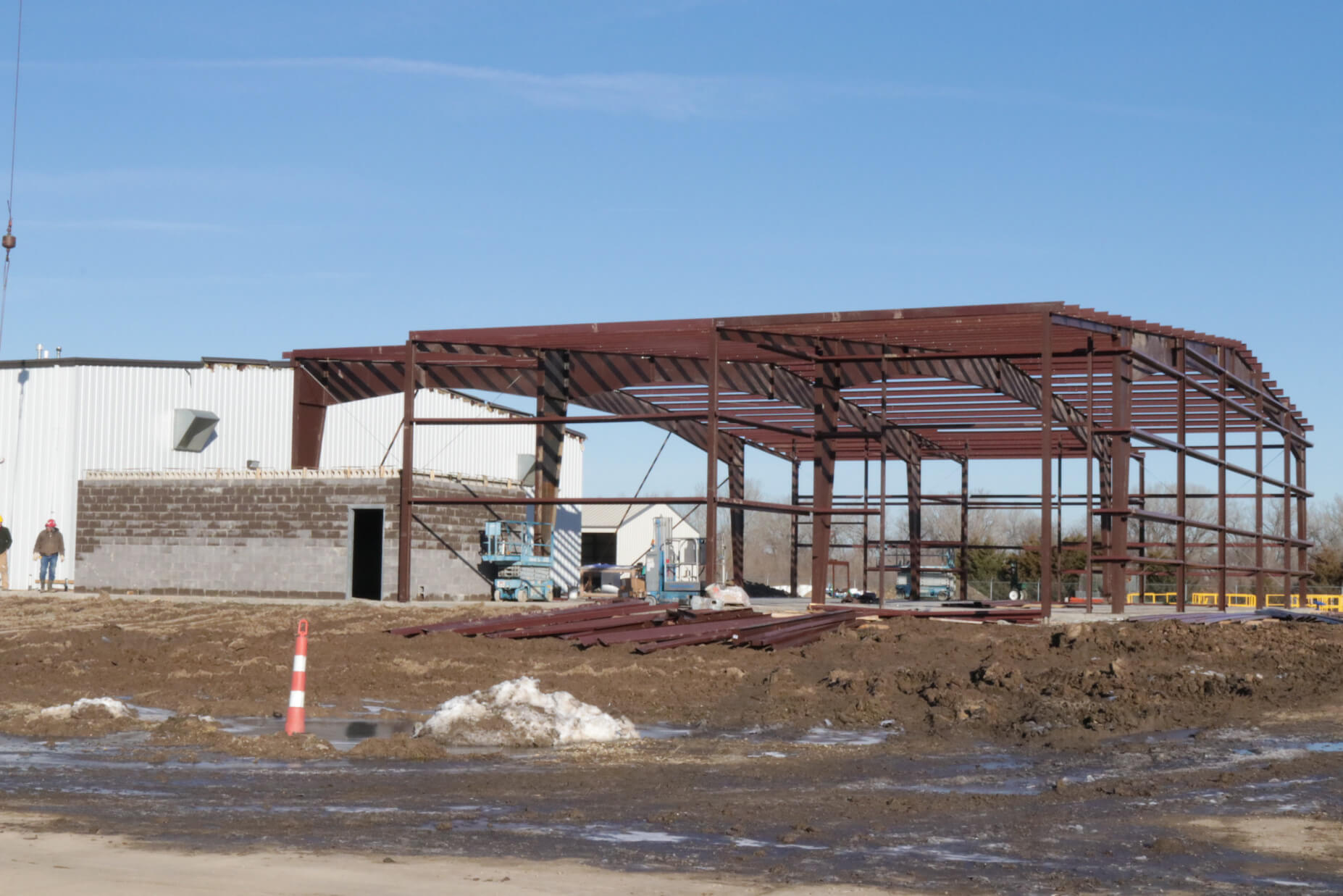 Finishing the red iron structure and storm shelter. 