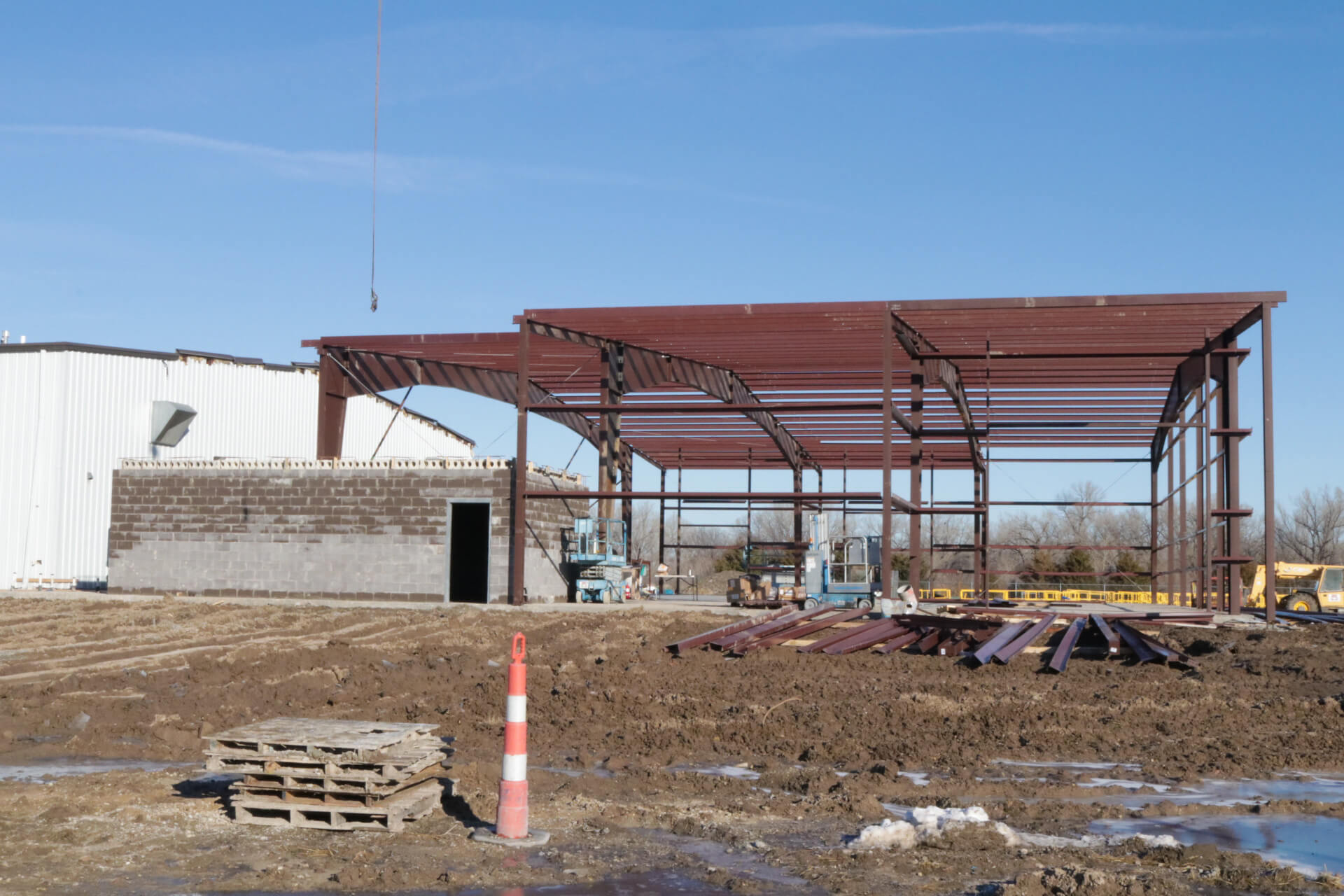 Finishing the red iron structure and storm shelter. 